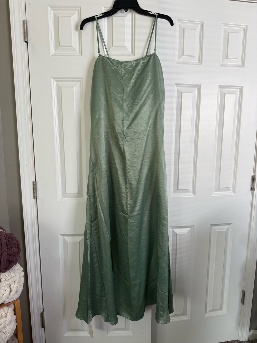 Abercrombie & Fitch Sage Green Satin Maxi Dress with Removable Straps